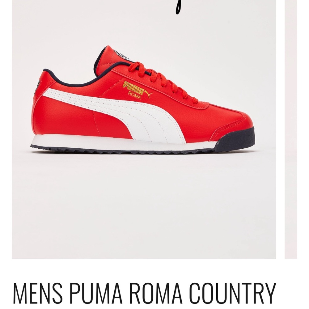 Men’s Puma Roma Country Pack. Red & White Synthetic Lifestyle Sneaker.
